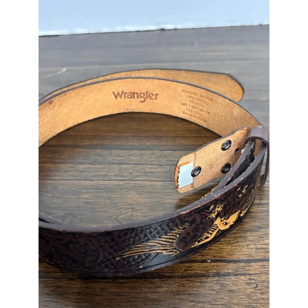 Wrangler Mens Brown Leather Embossed Eagle Western Belt Size 38 MBLT 08713A-11F